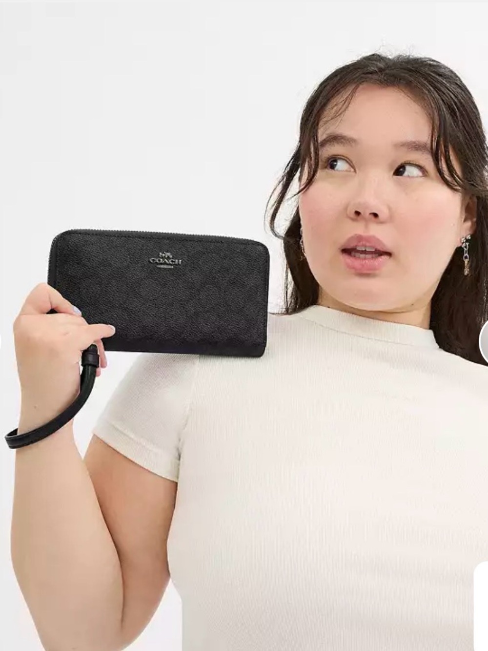 Coach Long Zip Around Wallet Wristlet In Signature Canvas black grey like new - Picture 6 of 7